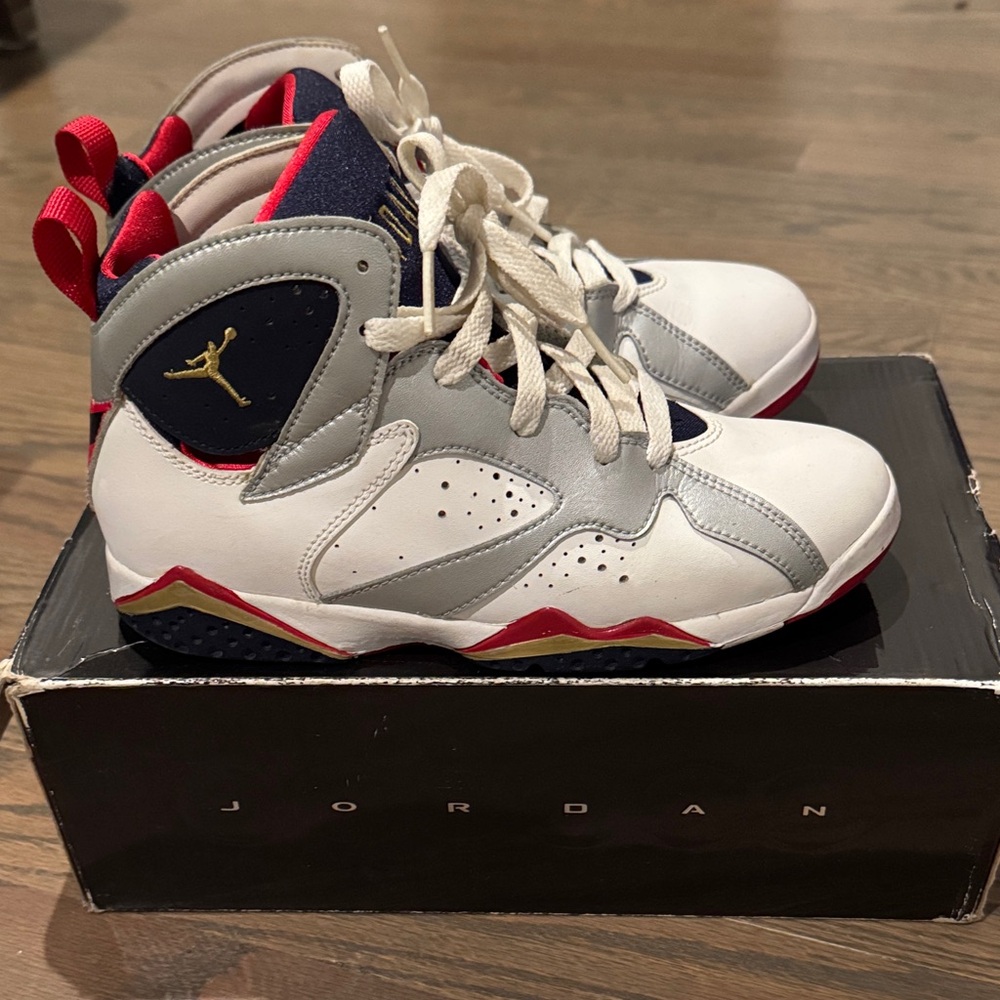 Jordan Kids' White, Red, and Navy Sneakers